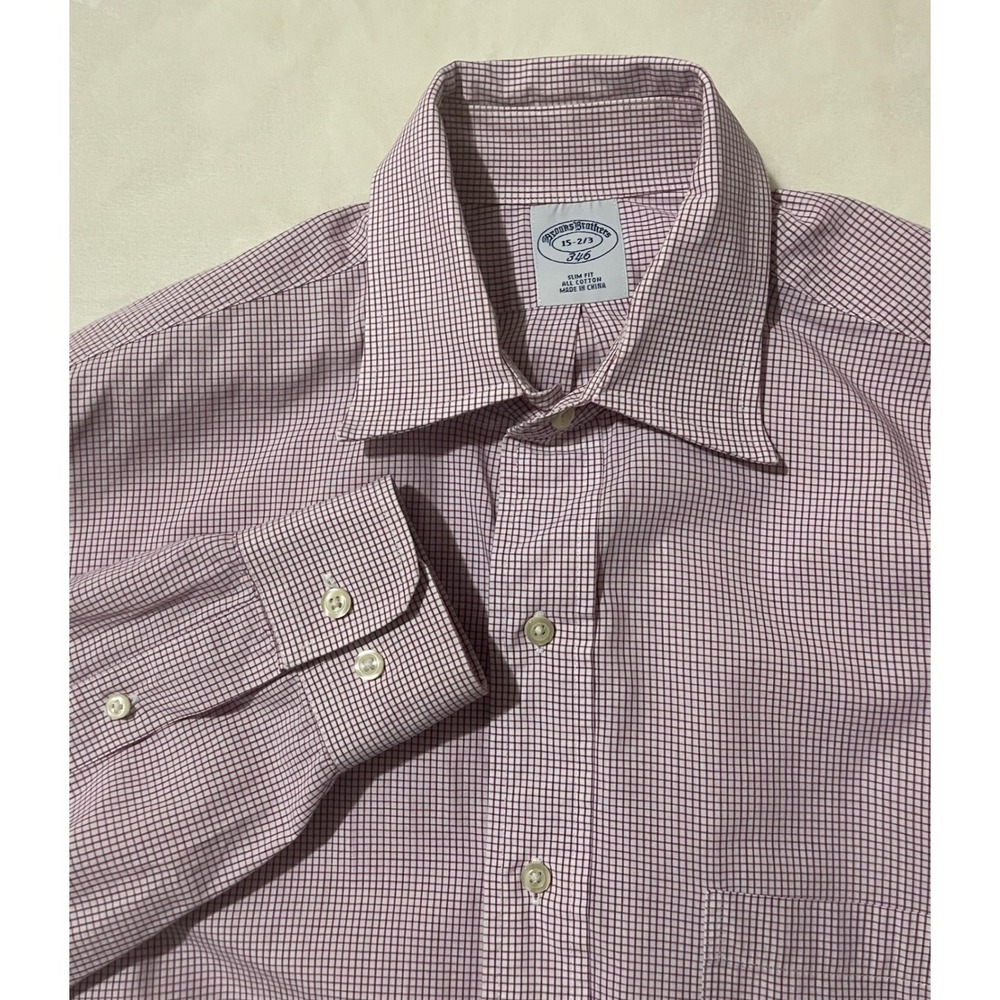 Brooks Brothers 346 Slim Fit Dress Shirt Checkered Button‎ Up LS 15 2/3 Stain